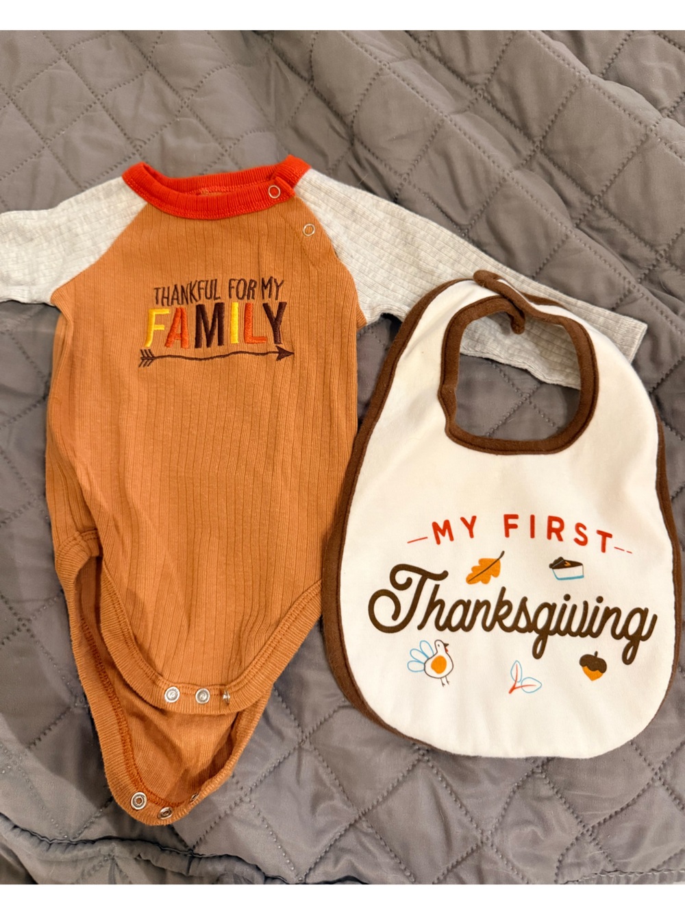 Orange & Cream 'My First Thanksgiving' Baby Bib and Bodysuit Set